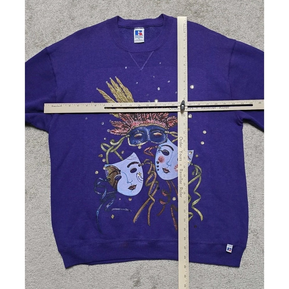 80s Vintage Mardi Gras Sweatshirt Mens XL Purple Russell‎ Athletic Made In USA - Picture 15 of 16